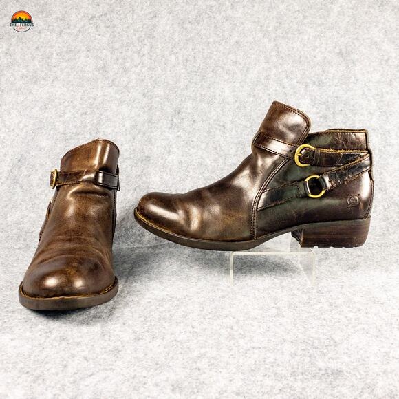 Børn Shoes - Born Baily D86123 Ankle Boots Brown Women's Size 8.5M Leather Side Zip